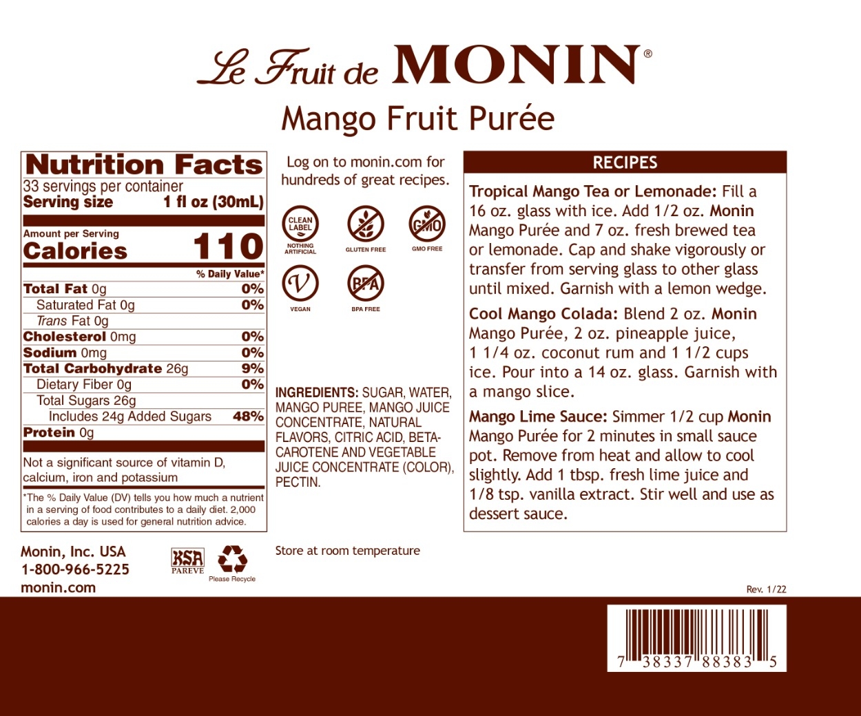 PURE DE MANGO 1LT MONIN - Imagen 2